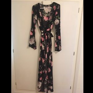 Lulus Black Floral Maxi Wrap Dress